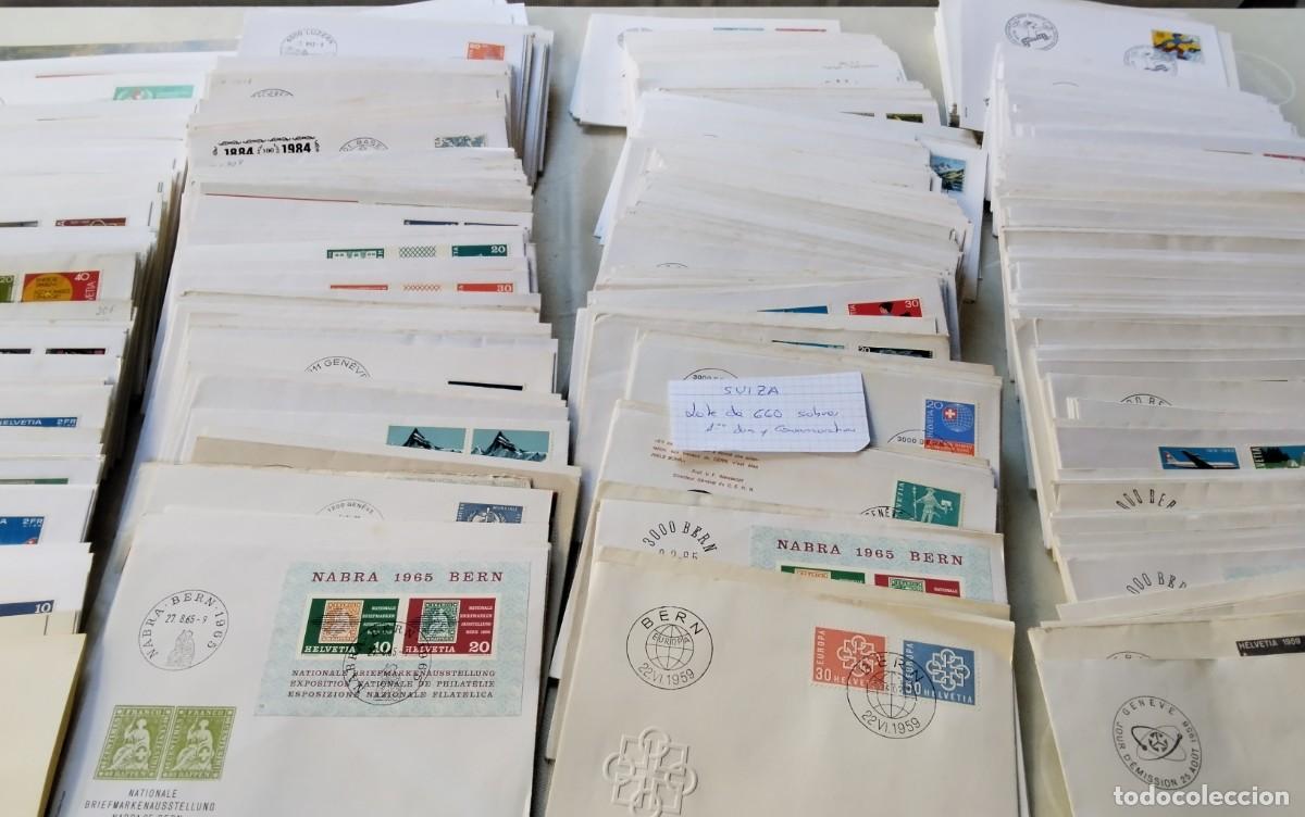 Sellos: LOTE DE APROX 660 SOBRES 1&ordm; DIA DE SUIZA ,