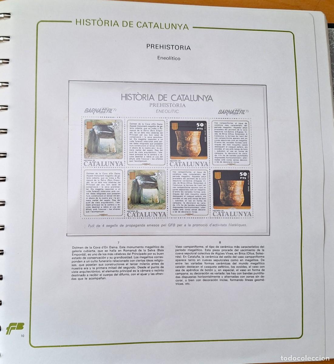 Sellos: PAGINA COMPLETA CON HOJITA BLOQUE -HISTORIA DE CATALUNYA - PREHISTORIA ENEOL&Iacute;TICO - NUEVOS