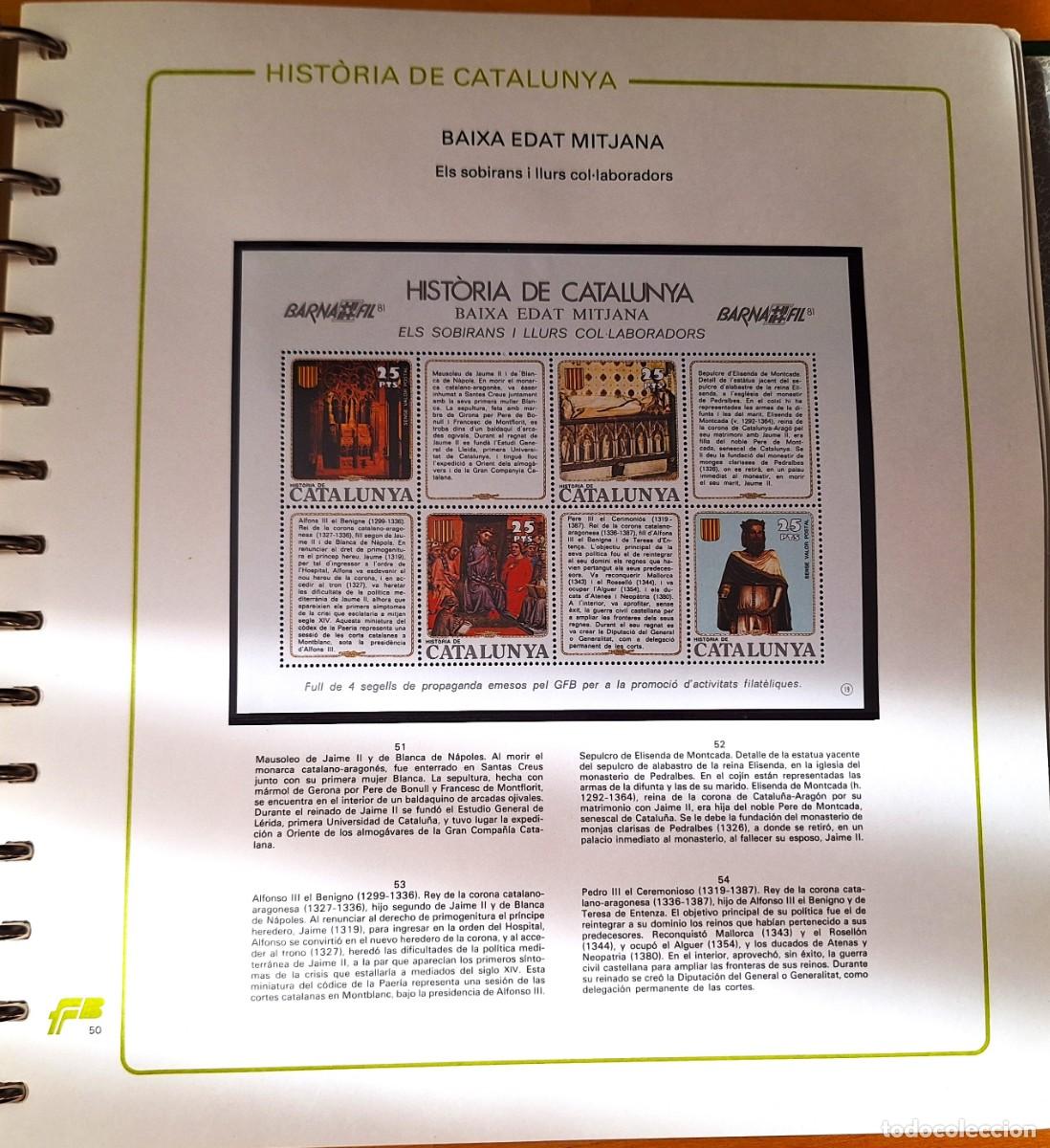 Sellos: PAGINA COMPLETA CON HOJITA BLOQUE - HISTORIA DE CATALUNYA -BAIXA EDAT MITJANA -ELS SOBIRANS -NUEVOS