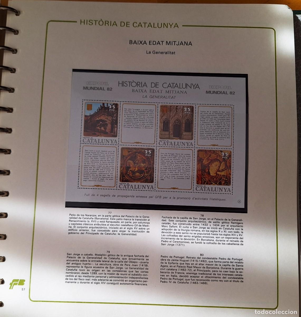 Sellos: PAGINA COMPLETA CON HOJITA BLOQUE -HISTORIA DE CATALUNYA -BAIXA EDAT MITJANA- LA GENERALITAT- NUEVOS