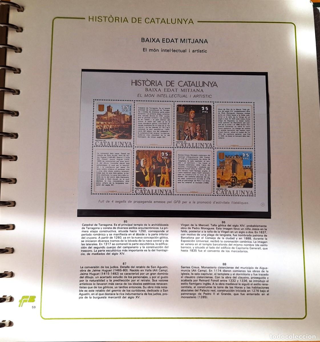 Sellos: PAGINA COMPLETA CON HOJITA BLOQUE -HISTORIA DE CATALUNYA -BAIXA EDAT MITJANA-EL MON ARTISTIC- NUEVOS