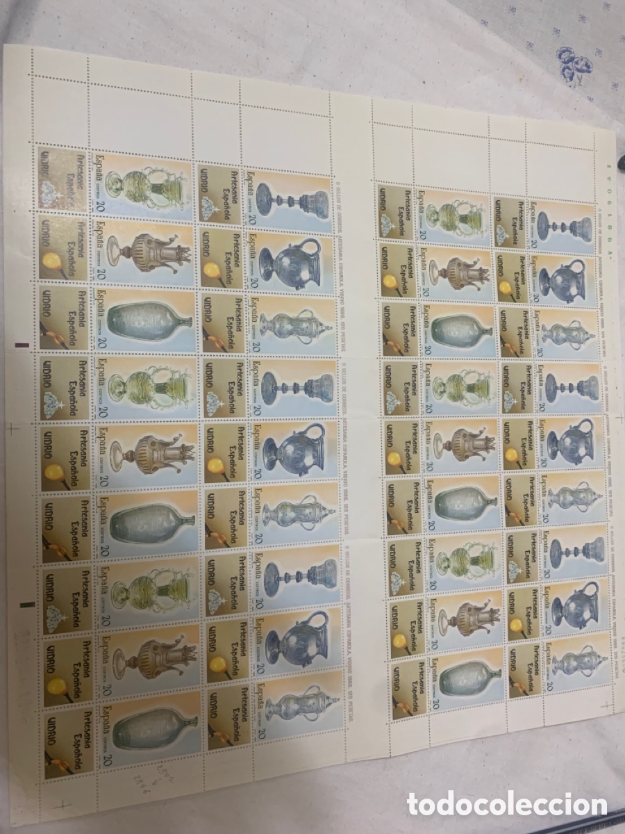 Sellos: ESPA&Ntilde;A 1988 &ndash; ARTESAN&Iacute;A ESPA&Ntilde;OLA VIDRIO &ndash; EDIFIL 2941-2946&ndash; PLIEGO 36 SELLOS &ndash; 6 Edifil