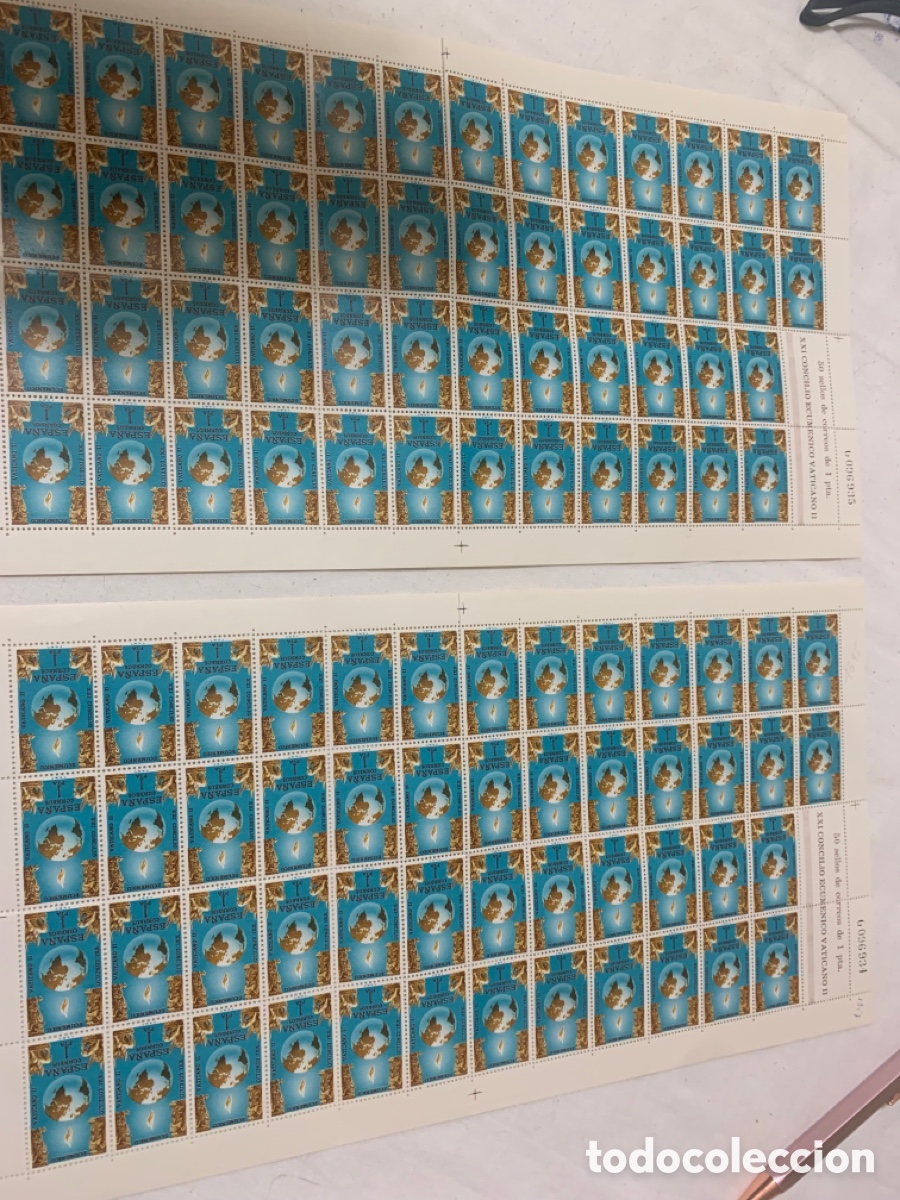 Sellos: ESPA&Ntilde;A &ndash; VATICANO II &ndash; 2 PLIEGOS COMPLETOS 100 SELLOS &ndash; NUMERACI&Oacute;N CONSECUTIVA