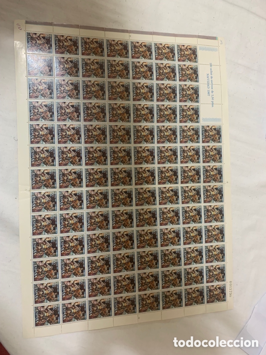 Sellos: ESPA&Ntilde;A 1967 NAVIDAD &ndash; PLIEGO COMPLETO 100 SELLOS 1,50 PTAS &ndash; NUEVOS &ndash; N&ordm; CONTROL 0083790