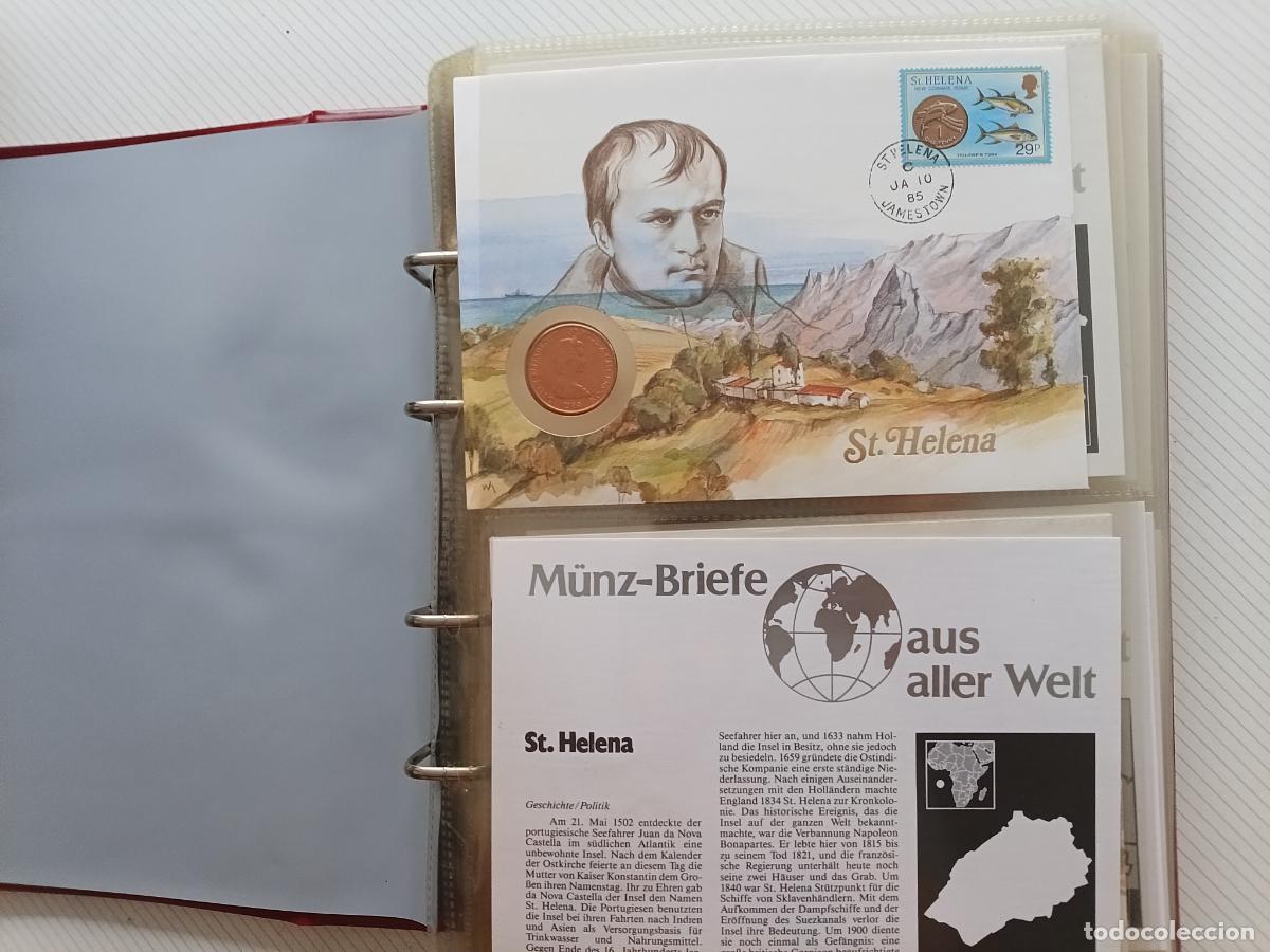 Sellos: ALBUM CON 32 sobres y fichas. MONEDA CON SOBRE Y SELLO NUMISBRIEF MUNZ -BRIEFE AUS ALLER WELT