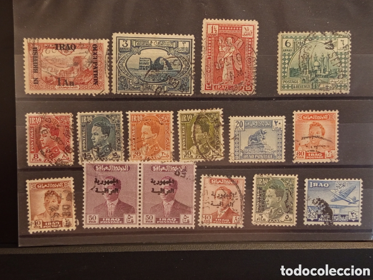 Sellos: Tarjeta con 16 Sellos Antiguos de Irak, &Eacute;poca de 1918 a 1960