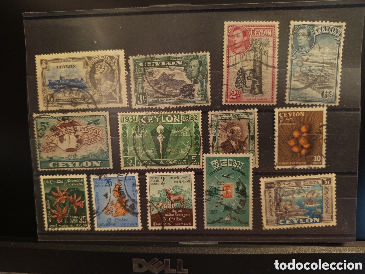 Sellos: &rdquo;Tarjeta 13 Sellos Ceylon antiguos: Jubileo Plata 1935, Independencia, UPU&rdquo;