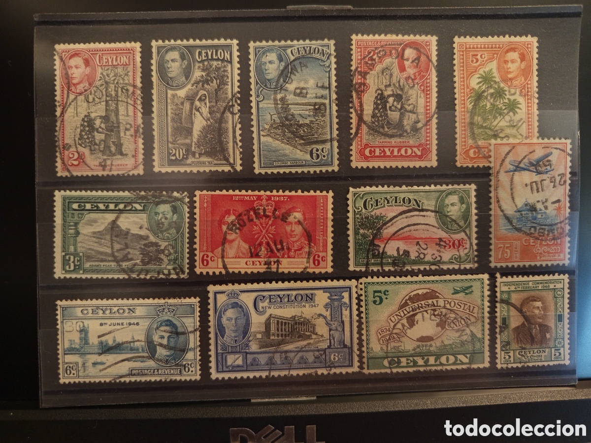 Sellos: Ceylon 1935-1949 - Tarjeta 13 sellos usados Jorge VI - Coronaci&oacute;n, Independencia&rdquo;