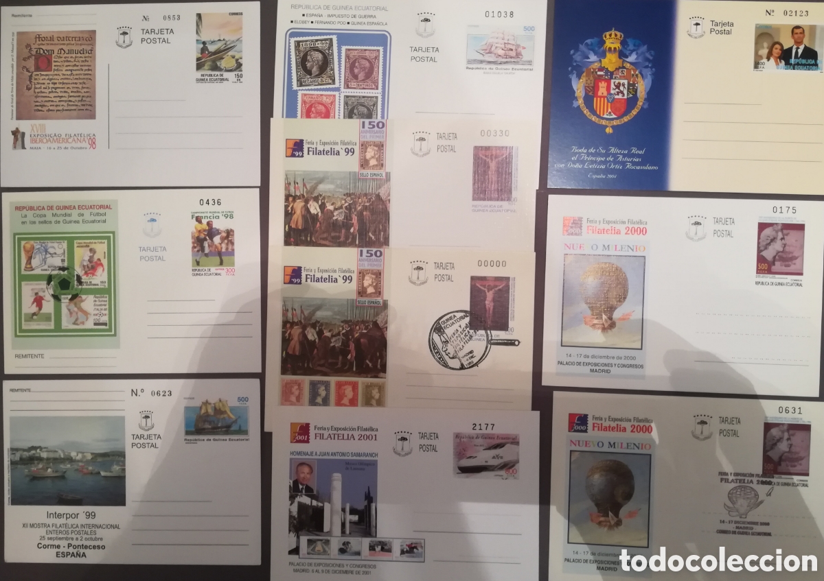 Sellos: Conjunto de 10 tarjetas entero postales de Guinea Ecuatorial