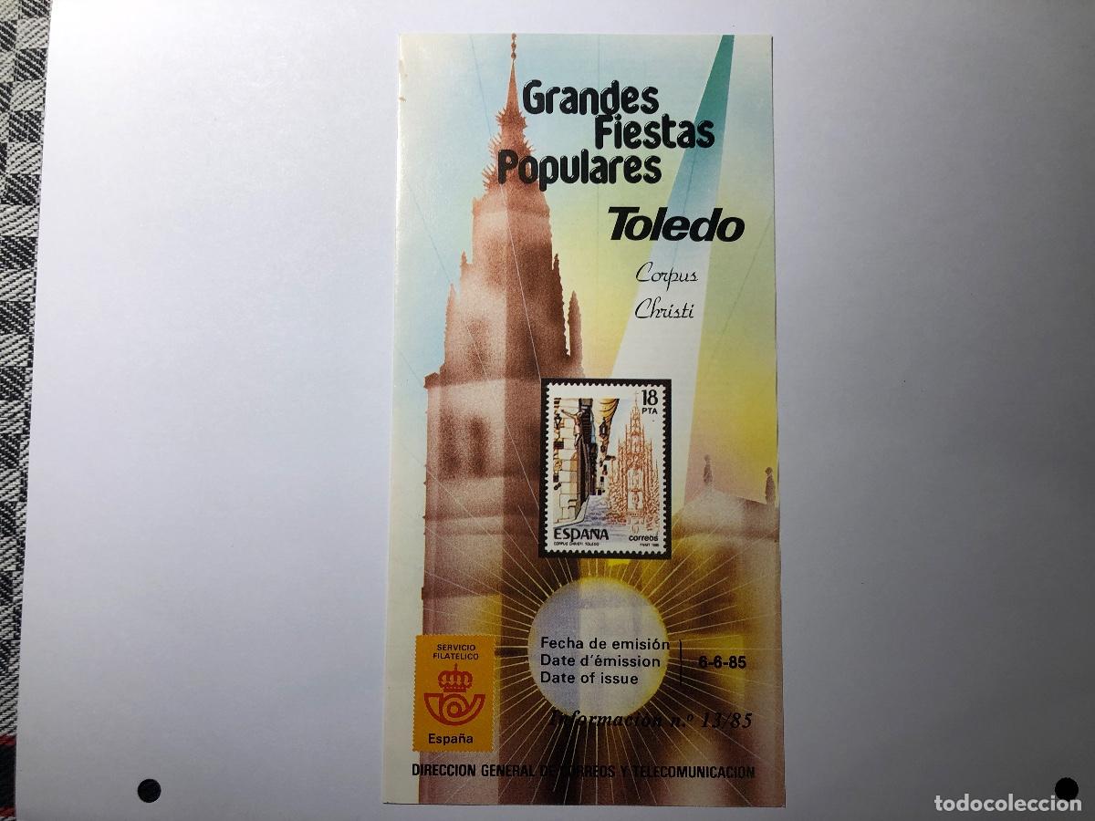 Sellos: Folleto / d&iacute;ptico informativo y 1 sello Servicio Filat&eacute;lico de Correos Espa&ntilde;a 1985. Grandes Fiestas