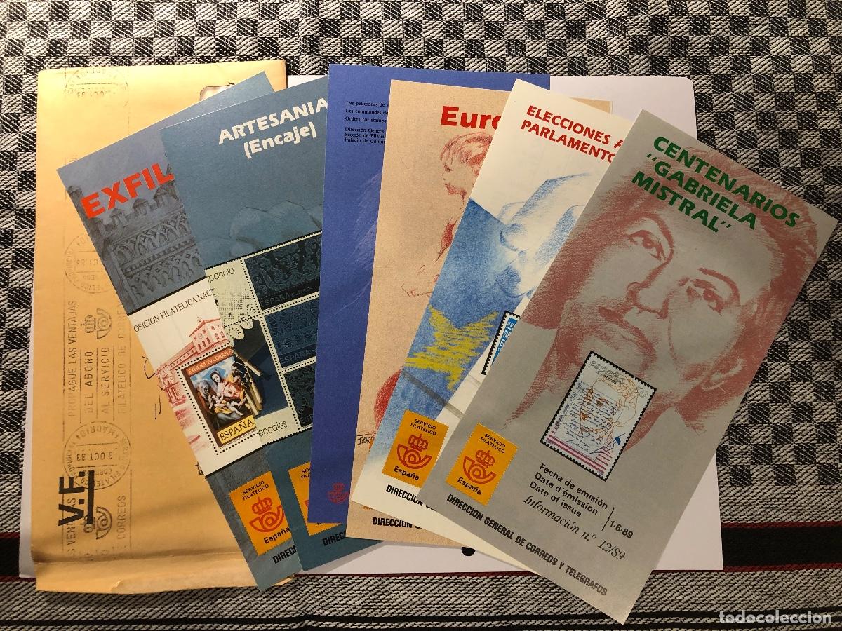 Sellos: 6 folletos / d&iacute;pticos informativos y sobre Servicio Filat&eacute;lico de Correos Espa&ntilde;a 1989.