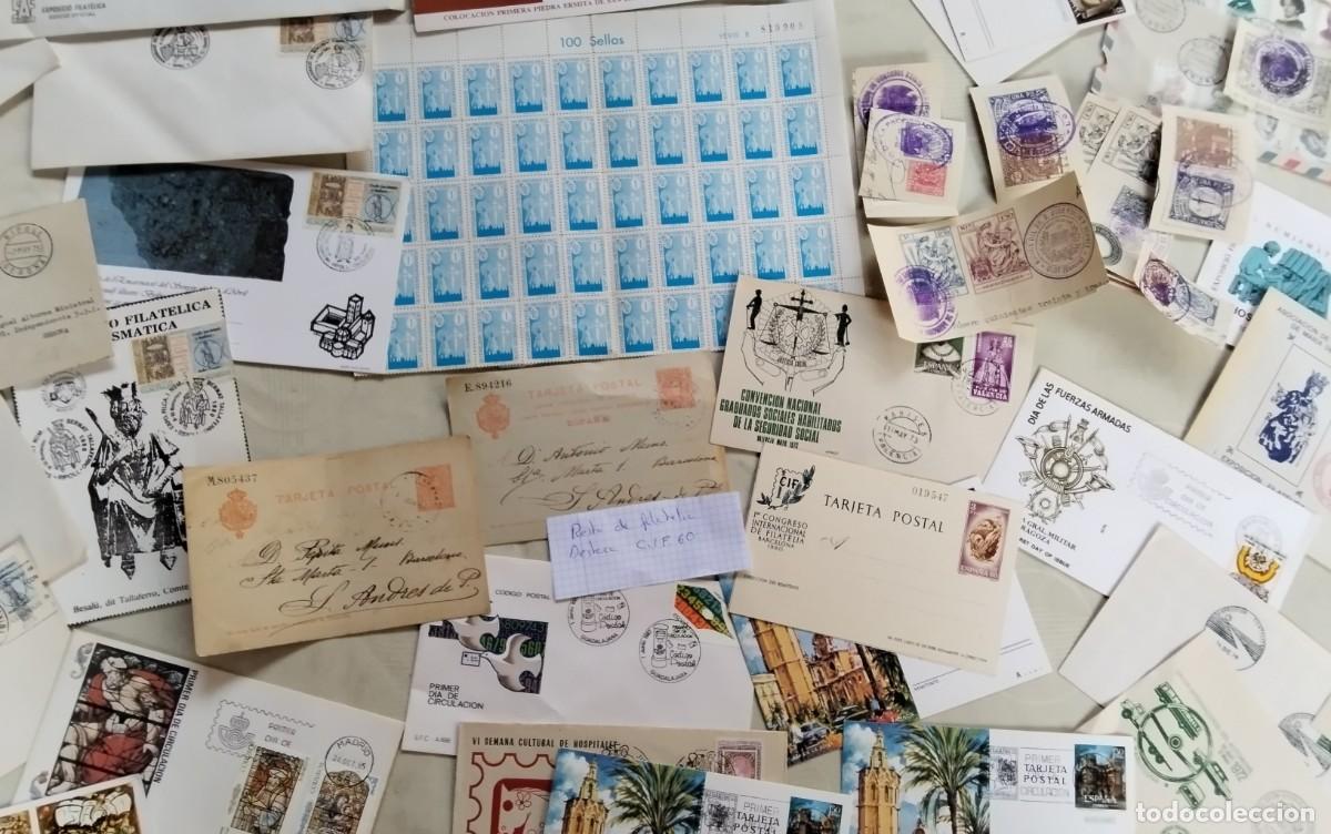 Sellos: IMPORTANTE RESTO DE FILATELIA , OPORTUNIDAD INCLUYE TARJETAS CIF 60 , VER COMPOSICION