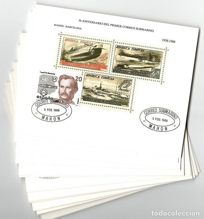 Stamps: Lote 16 Hojitas 50 Aniv. CORREO SUBMARINO (1938-1988) Mah&oacute;n-Barcelona - Ideal Reventa