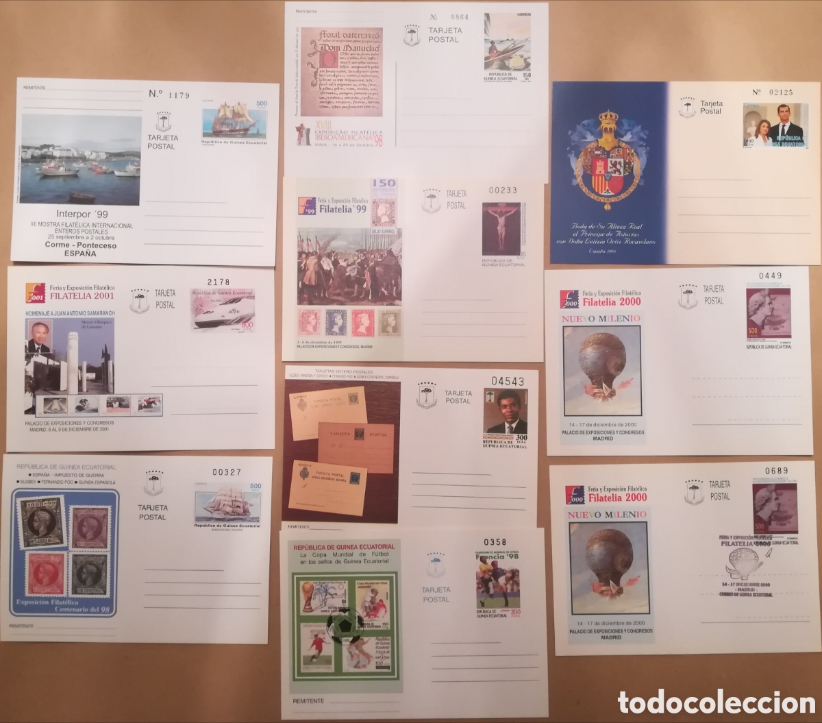 Sellos: Conjunto de 10 tarjetas entero postales de Guinea Ecuatorial