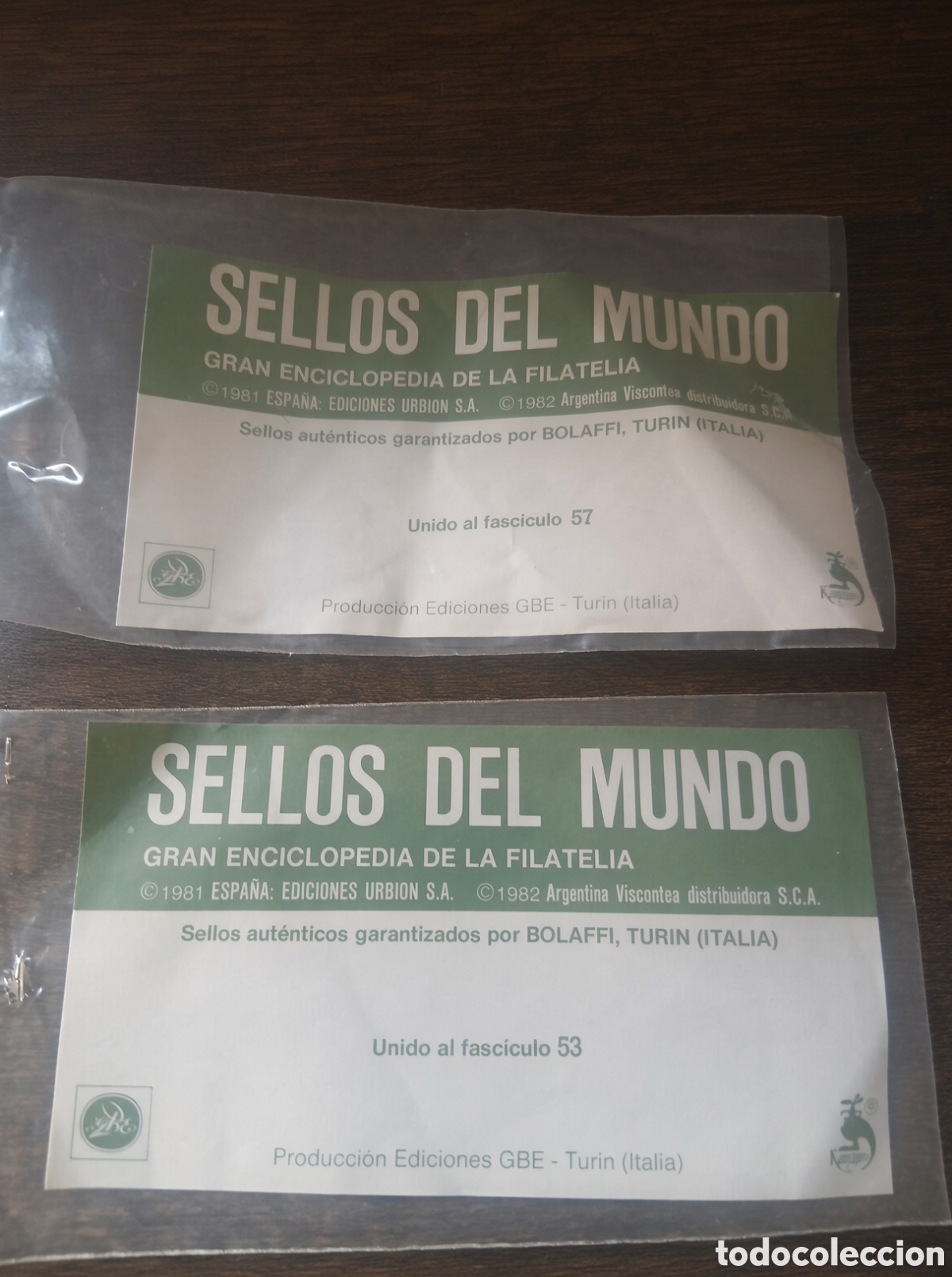 Sellos: Lote de 2 sobres vac&iacute;os &ndash; Sellos del Mundo &ndash; Gran Enciclopedia de la Filatelia &ndash; Fasc&iacute;culos 53 y 57