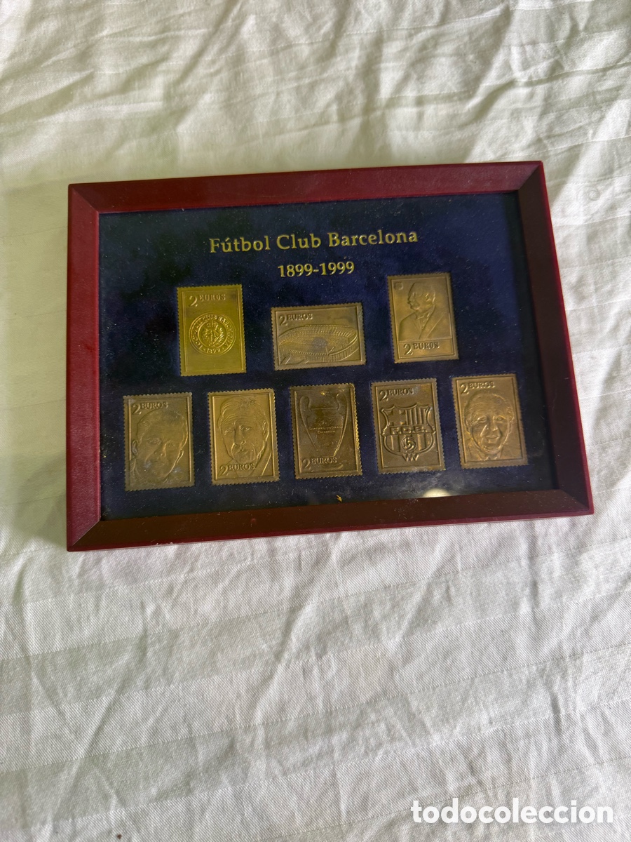 Sellos: COLECCI&Oacute;N COMPLETA 8 SELLOS FC BARCELONA CENTENARIO 1899-1999 &ndash; ENMARCADA