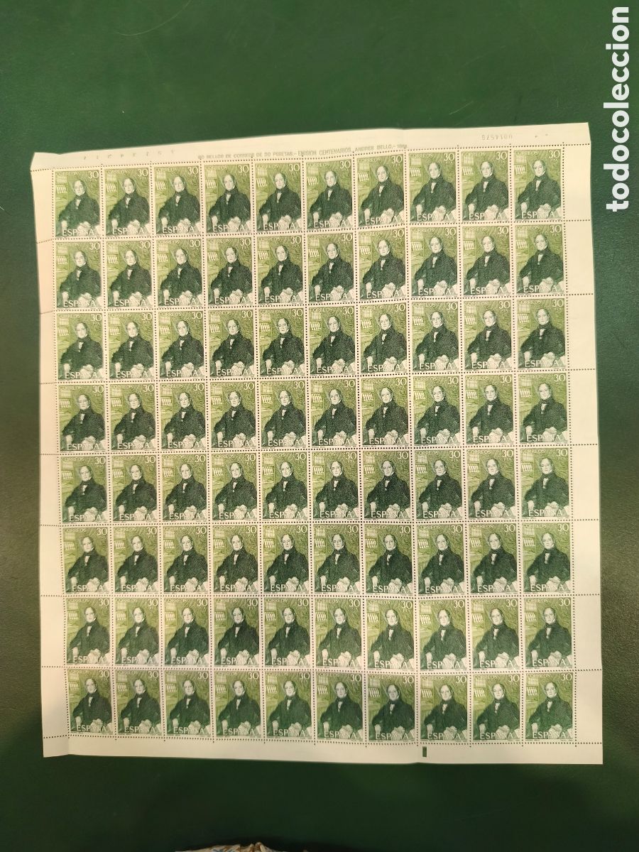Sellos: Espa&ntilde;a 1981 &ndash; Pliego completo de 80 sellos de 30 pesetas &ndash; Andr&eacute;s Bello &ndash; Sin circular