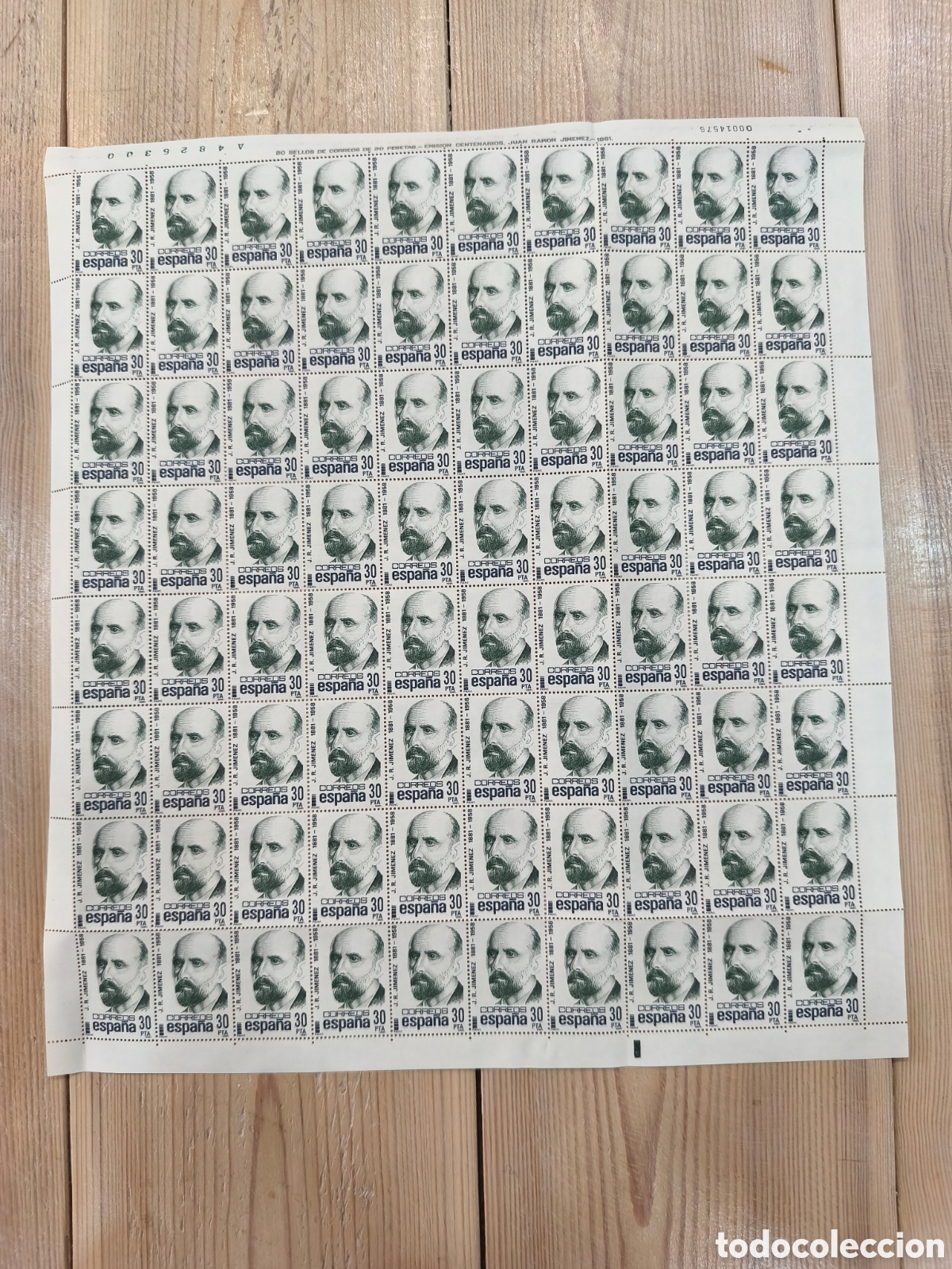 Sellos: Espa&ntilde;a 1981 &ndash; Pliego completo de 80 sellos de 30 pesetas &ndash; Juan Ram&oacute;n Jim&eacute;nez &ndash; Sin circular