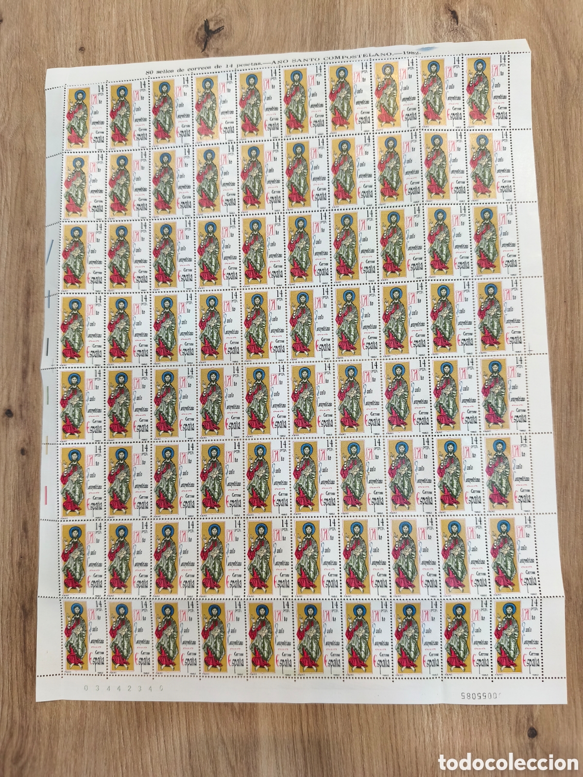 Francobolli: Espa&ntilde;a 1982 &ndash; A&ntilde;o Santo Compostelano &ndash; 80 sellos de 14 pesetas &ndash; Pliego
