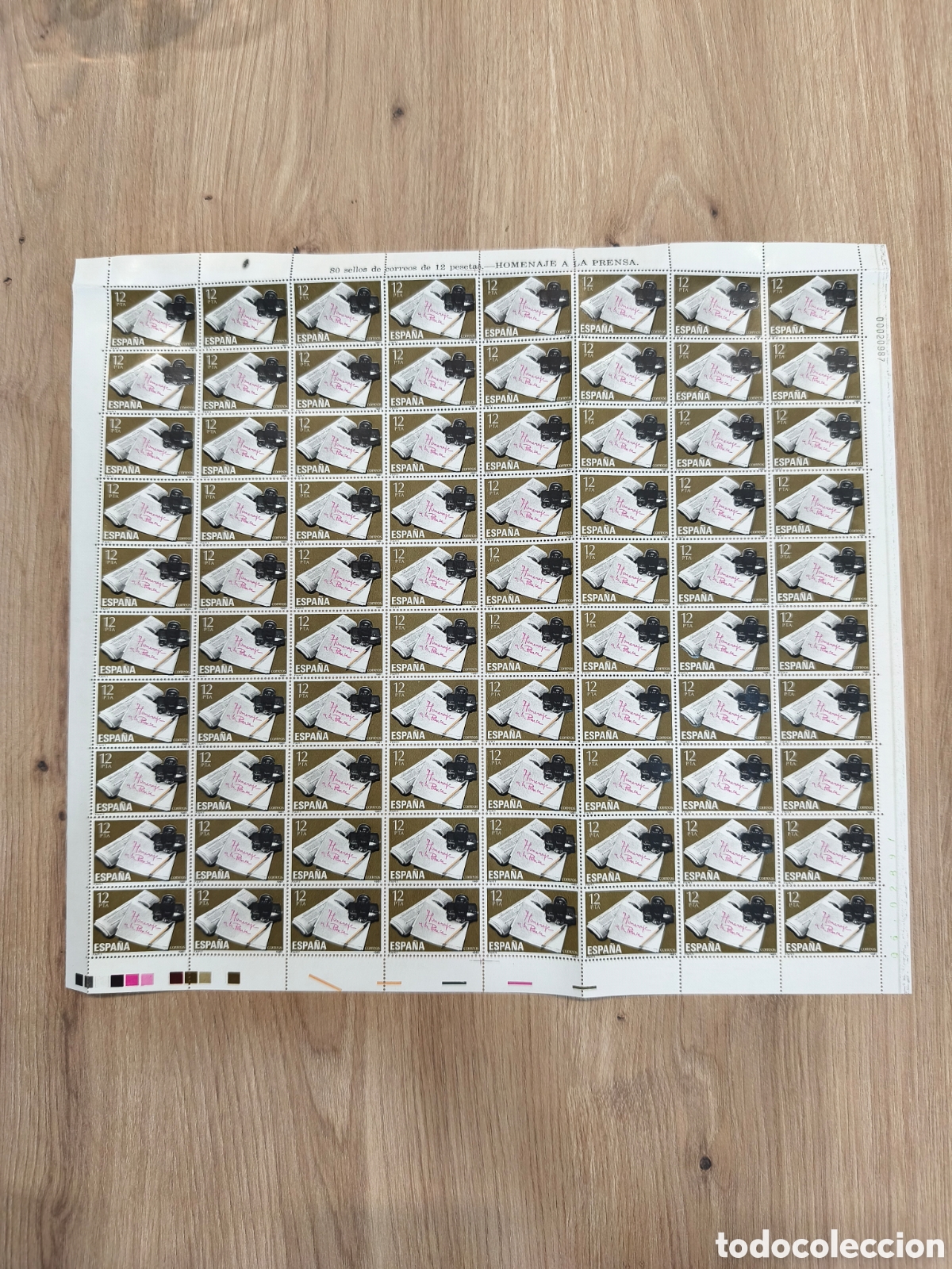 Sellos: Espa&ntilde;a &ndash; Pliego completo de 80 sellos de 12 pesetas &ndash; Homenaje a la Prensa