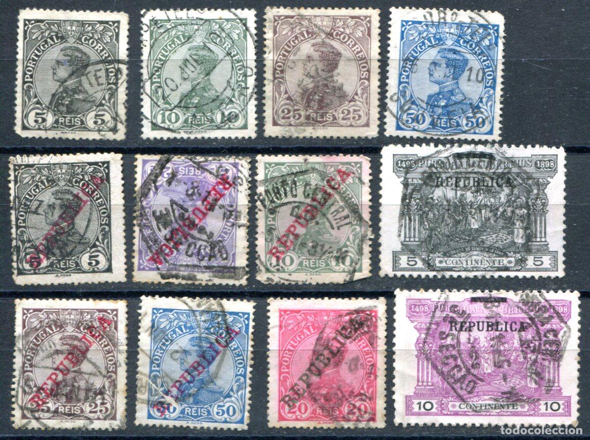 Sellos: Portugal. 12 sellos diferentes a&ntilde;os 1910 y 1911. Matasellados.
