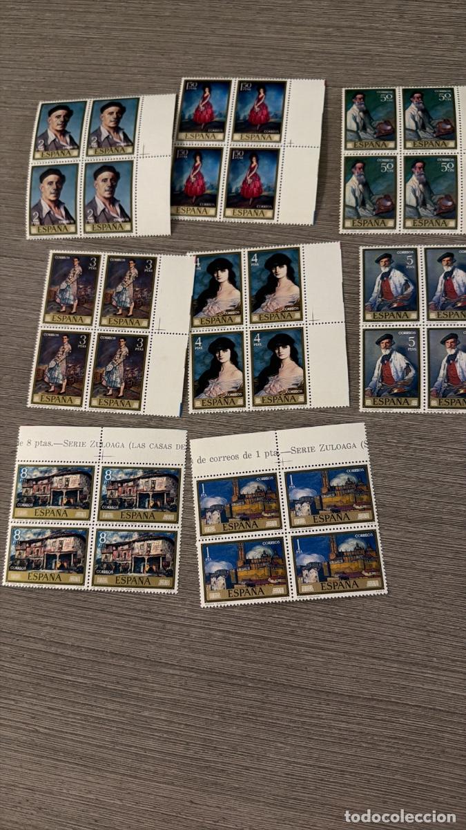Sellos: Lote Serie Completa Zuloaga 1971 - 8 bloques de 4 - 32 sellos MNH - Pintores Espa&ntilde;a