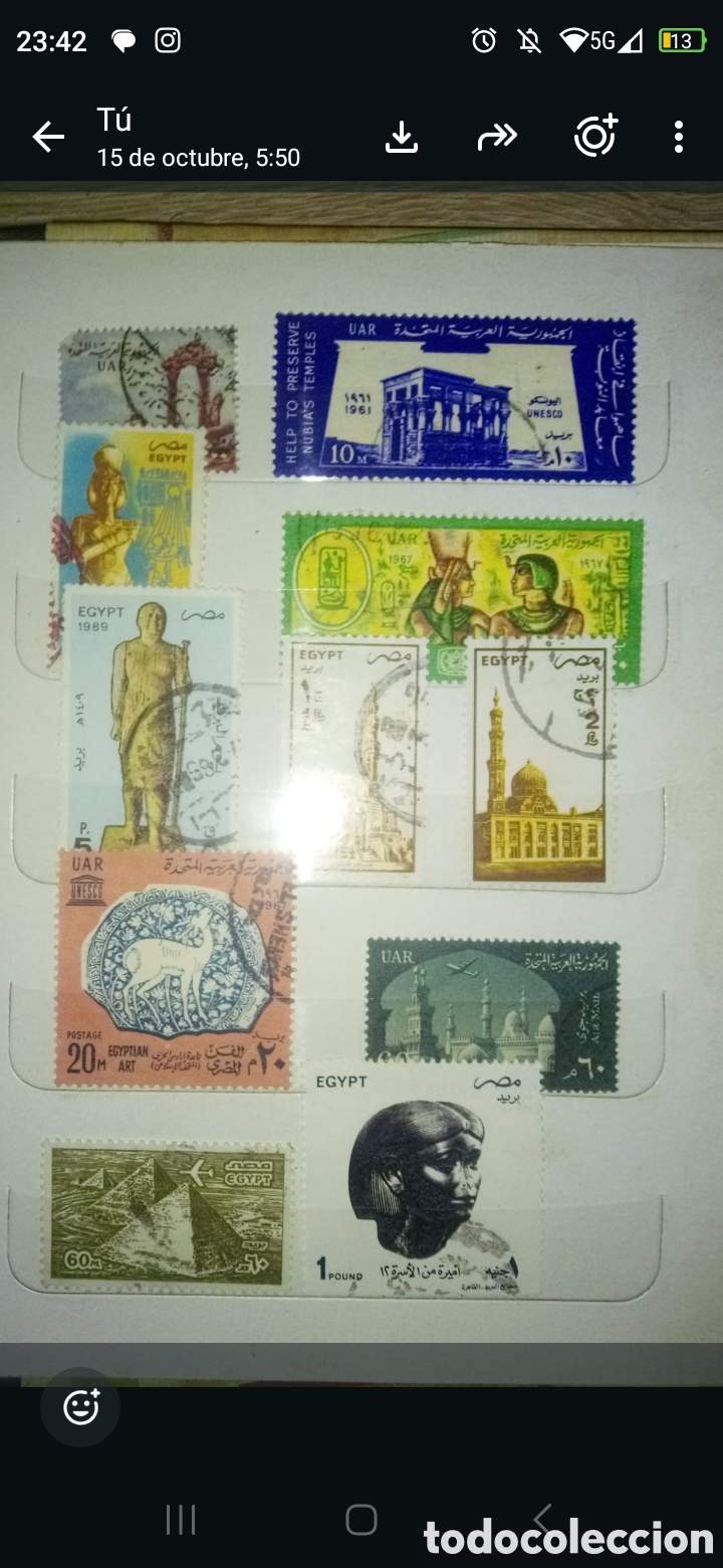 Sellos: Lote 34 sellos Egipto UAR, faraones, Abu Simbel, pir&aacute;mides, Tutankamon, usados