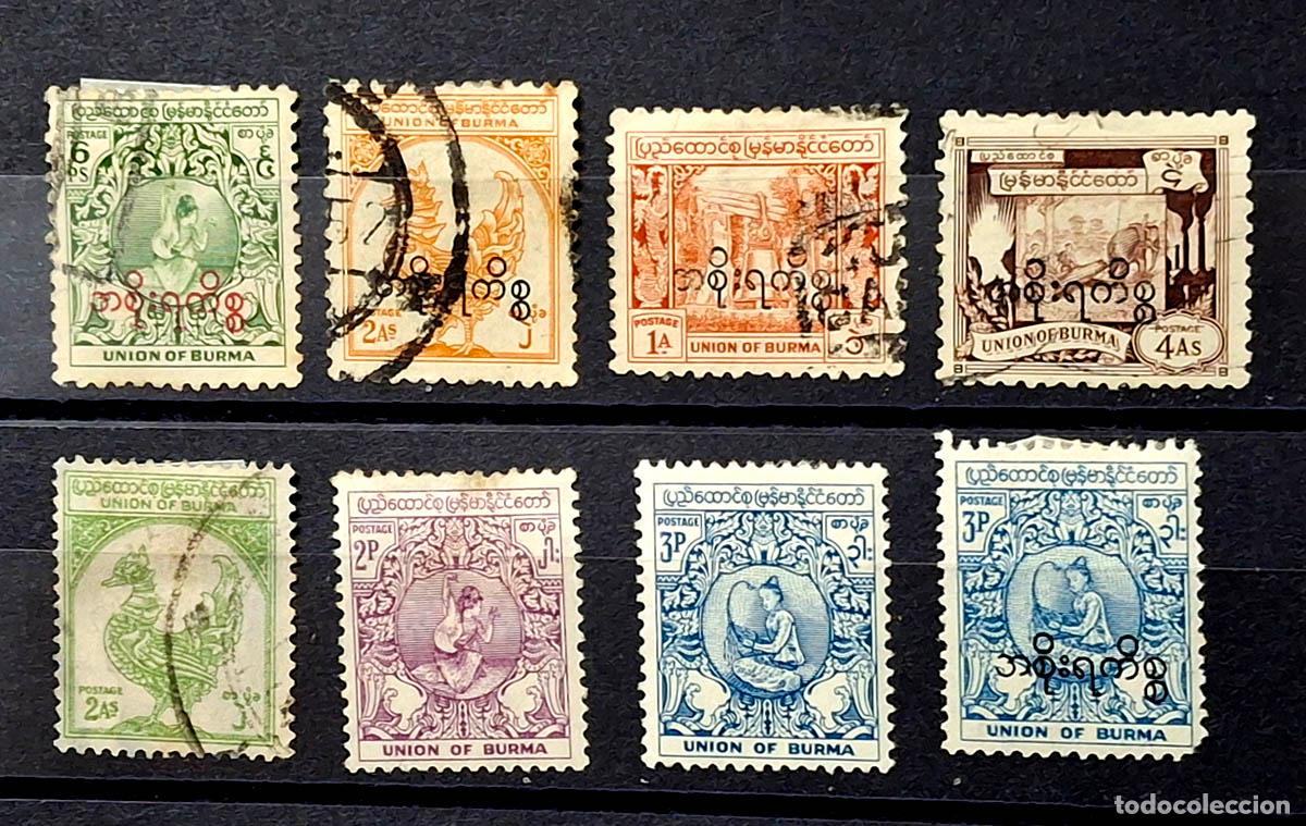 Sellos: 1938-1945, 8 sellos de Birmania - Burma