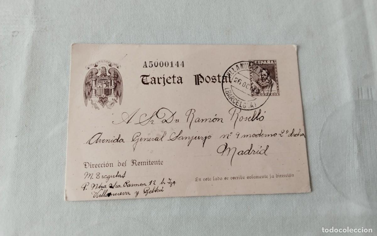 Sellos: VILANOVA Y LA GELTRU ENTERO POSTAL CERVANTES EDIFIL 83 20 CTS CIRCULADO A MADRID A&Ntilde;O 1940