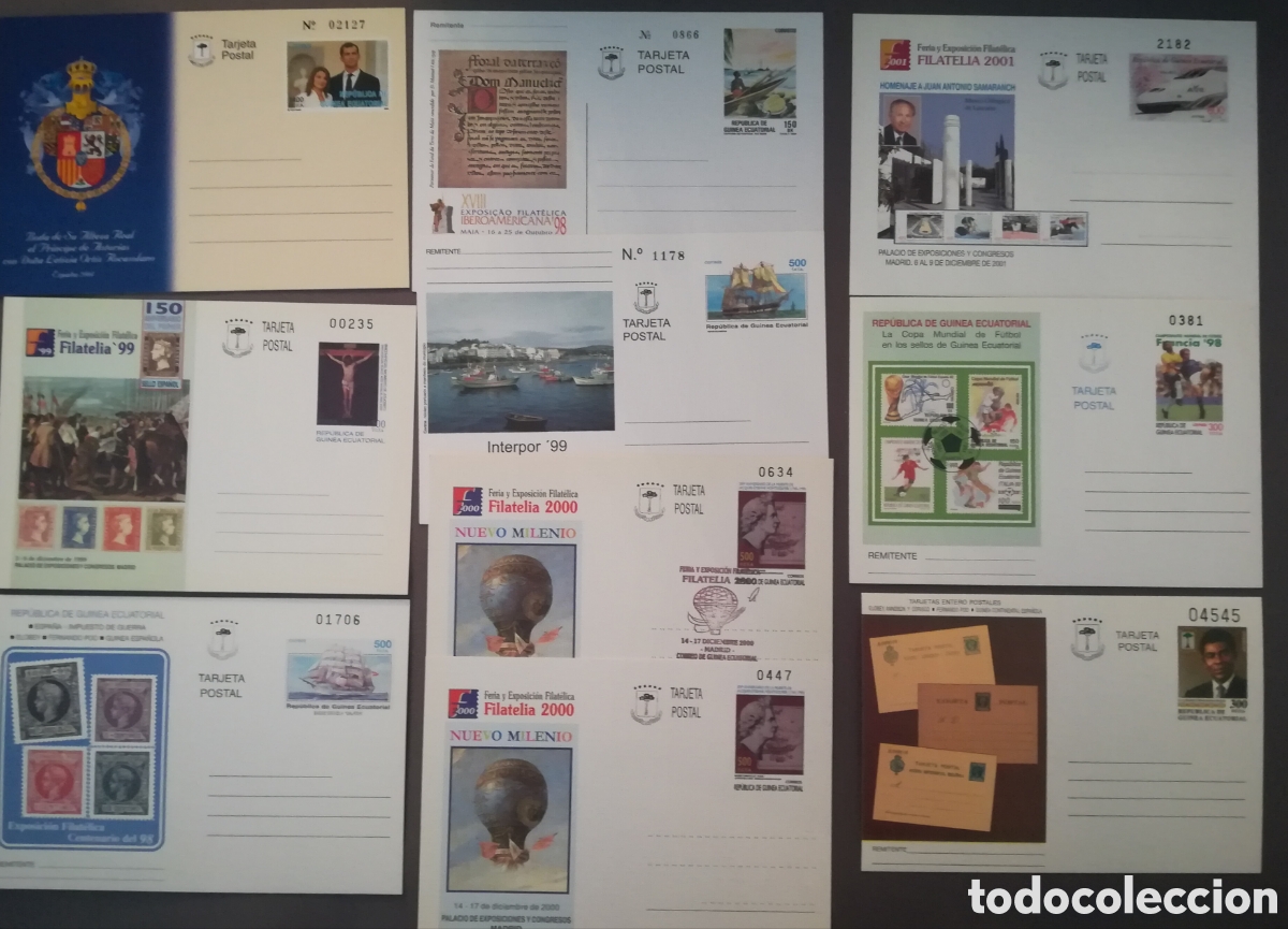 Sellos: Conjunto de 10 tarjetas entero postales de Guinea Ecuatorial