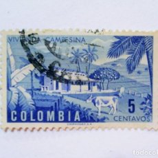 Sellos: SELLO POSTAL COLOMBIA 1950 5 C VIVIENDA CAMPESINA , SELLO DIFICIL