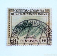 Sellos: SELLO POSTAL COLOMBIA 1956 60 C DEPARTAMENTO DEL TOLIMA , PLANTACION ALGODON