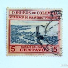 Sellos: SELLO POSTAL COLOMBIA 1956 5 C INTENDENCIAS DE SAN ANDRES Y PROVIDENCIA , PAISAJE DEL PUERTO