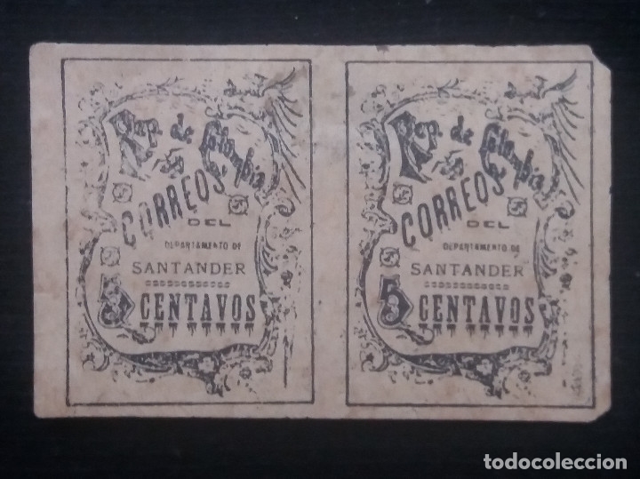 Sellos: CORREOS COLOMBIA, 5 CENTS, DEPARTAMENTO DE SANTANDER, 1870, - Foto 1 - 179104251