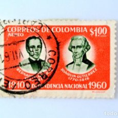 Sellos: SELLO POSTAL ANTIGUO COLOMBIA 1960 1 PESO 150 ANIV INDEP. MANUEL DE BERNARDO ALVAREZ Y J. GUTIEREZ