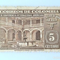 Sellos: SELLO POSTAL COLOMBIA 1948 5 C IX CONFERENCIA INTERNACIONAL AMERICANA , PATIO CANCILLERIA