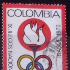Sellos: SELLO DE COLOMBIA IX JUEGOS NACIONALES IBAGUE 1970 (MATASELLADO). Lote 275278163