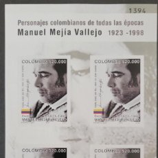 Sellos: O) 2015 COLOMBIA, WRITER AND JOURNALIST MANUEL MEJIA VALLEJO, PRIZE ROMULO GALLEGO AND RADAL, STICKE. Lote 340888598