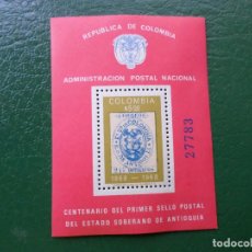 Sellos: .COLOMBIA, 1968, HOJITA BLOQUE CENTENARIO PRIMER SELLO DE ANTIOQUIA, YVERT 29A. Lote 361560435
