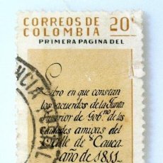 Sellos: SELLO POSTAL COLOMBIA 1961 20 C PAGINA RESOLUCIONES CIUDADES CONFEDERADAS , CONMEMORATIVO