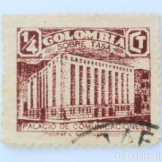 Sellos: SELLO POSTAL COLOMBIA 1944 1/4 C PALACIO DE COMUNICACIONES SOBRETASA CONSTRUCCION , SELLO DIFICIL