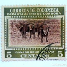 Sellos: SELLO POSTAL COLOMBIA 1956 5 C GANADO ROMO SINUANO , DEPARTAMENTO DE CORDOBA
