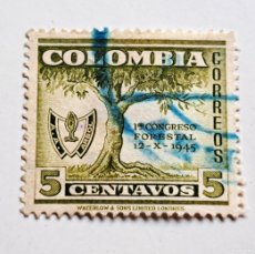 Sellos: COLOMBIA 5 CENTAVOS CONGRESO FORESTAL 1945