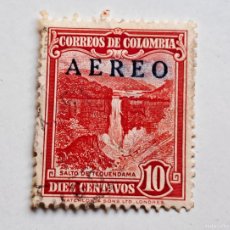 Sellos: 1953 COLOMBIA 10 CENTAVOS CATARATAS TEQUENDAMA AEREO SELLO STAMP