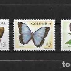 Sellos: COLOMBIA, MARIPOSAS Y FLORES, COMPLETA, 1976, NUEVOS, MNH**, YVERT 692-694