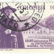 Sellos: ❤️ SELLO DE COLOMBIA: PADRE RAFAEL ALMANZA, IGLESIA DE SAN DIEGO, BOGOTÁ, 1958, 10 CENTAVO COLOMB ❤️