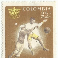 Sellos: ❤️ SELLO DE COLOMBIA: FÚTBOL, 1961, 25 CENTAVO COLOMBIANO ❤️