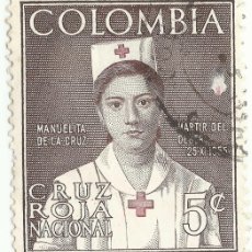 Sellos: ❤️ SELLO DE COLOMBIA: MANUELITA DE LA CRUZ, 1961, CRUZ ROJA, 5 CENTAVO COLOMBIANO, MUY RARO ❤️
