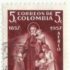 Sellos: ❤️ SELLO DE COLOMBIA: SAN VICENTE DE PAÚL Y NIÑOS, 1960, 5 CENTAVO COLOMBIANO ❤️