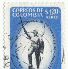 Sellos: ❤️ SELLO DE COLOMBIA: ESTATUA DE JOSÉ ANTONIO GALÁN, 1960, 1,20 PESO COLOMBIANO ❤️